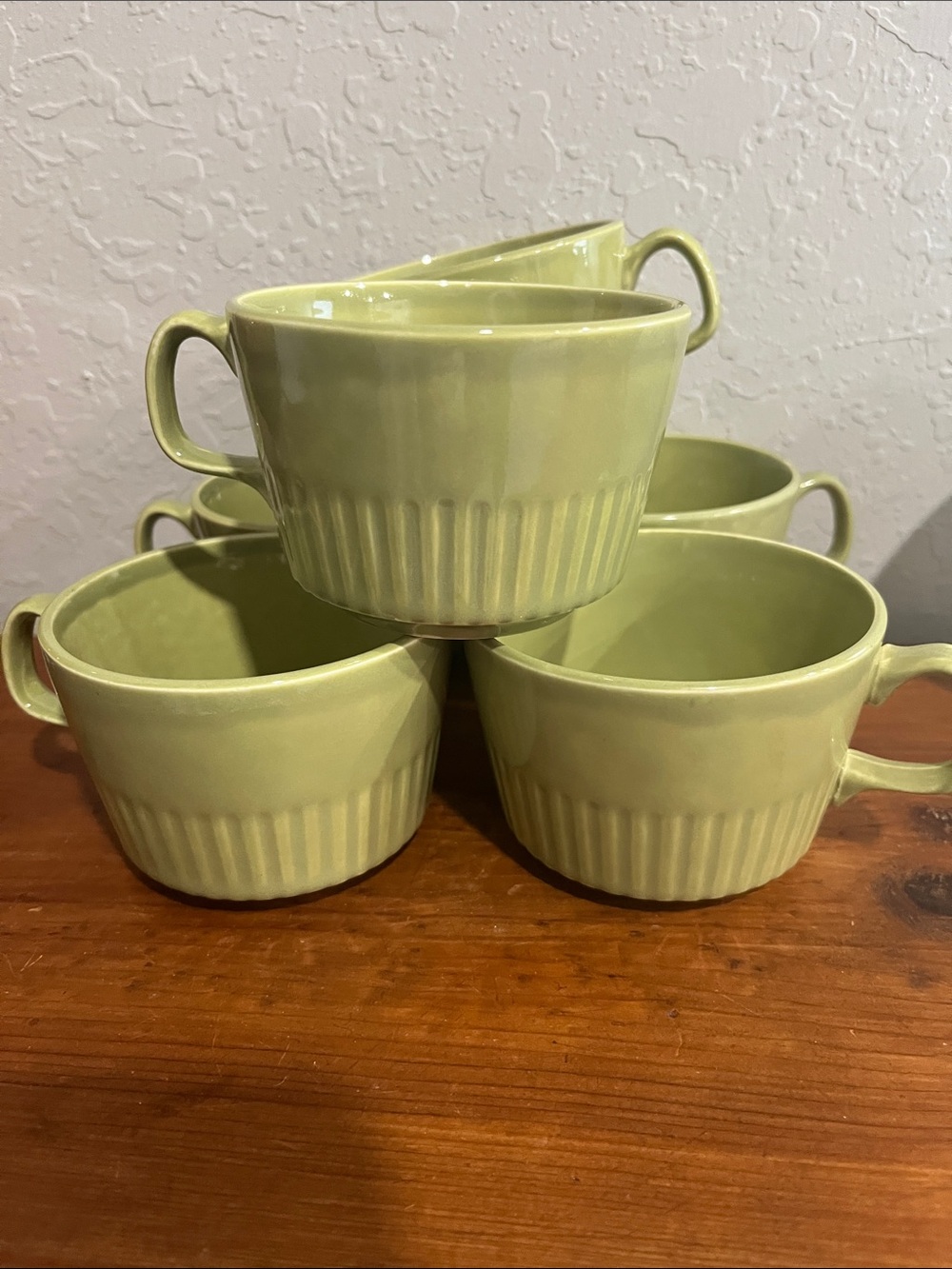 Mt Clemens (McCoy)RARE Moss Green  Ribbed Stoneware Mugs - (6) 1960’s USA